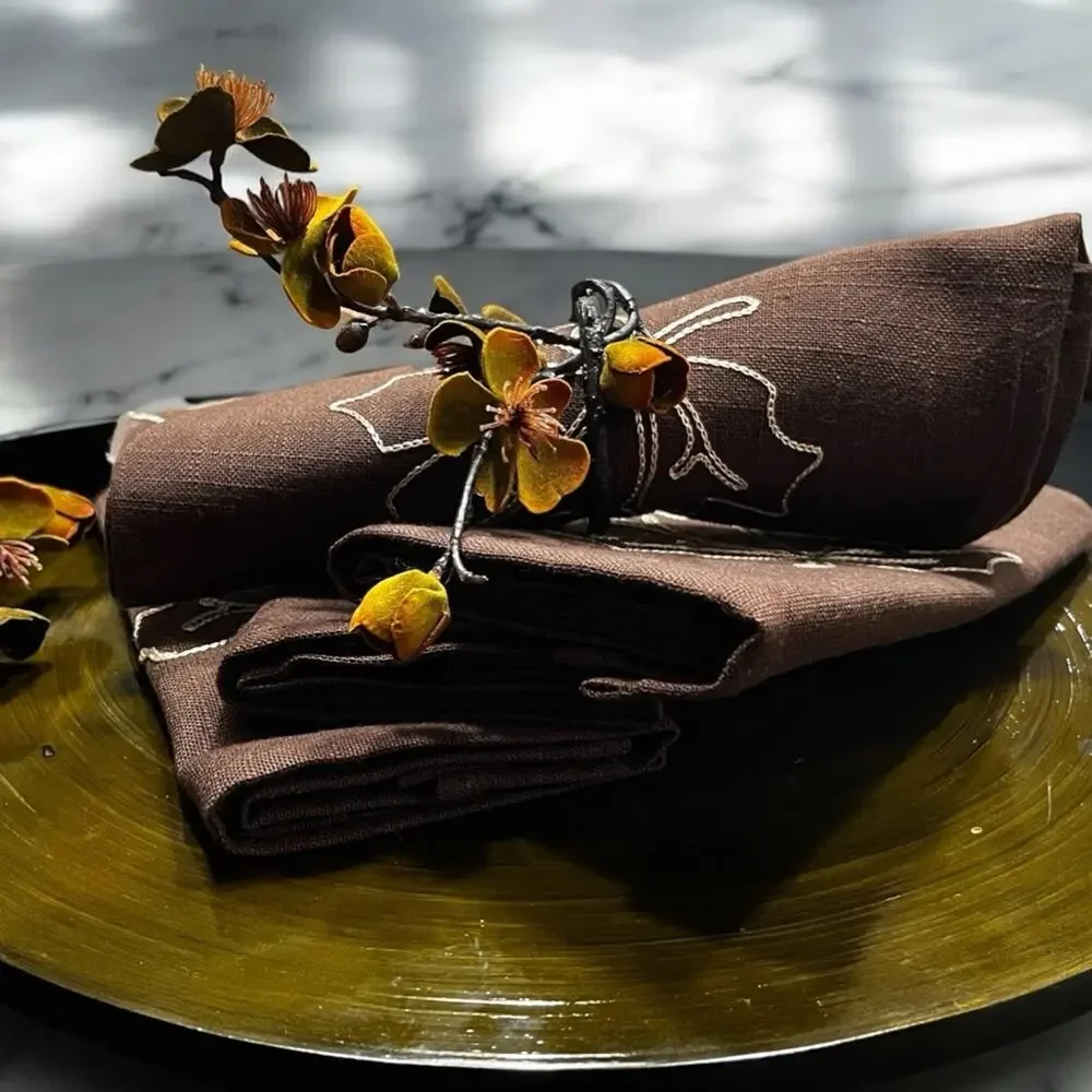 NEW Z Gallerie Twigs Flowers Fall Dining Table Napkin Rings Holders Set 4 NWOT
